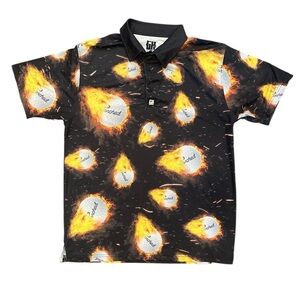 🔥 Greater Half Golf Polo Men’s Medium – Torched Flaming Golf Balls Shirt